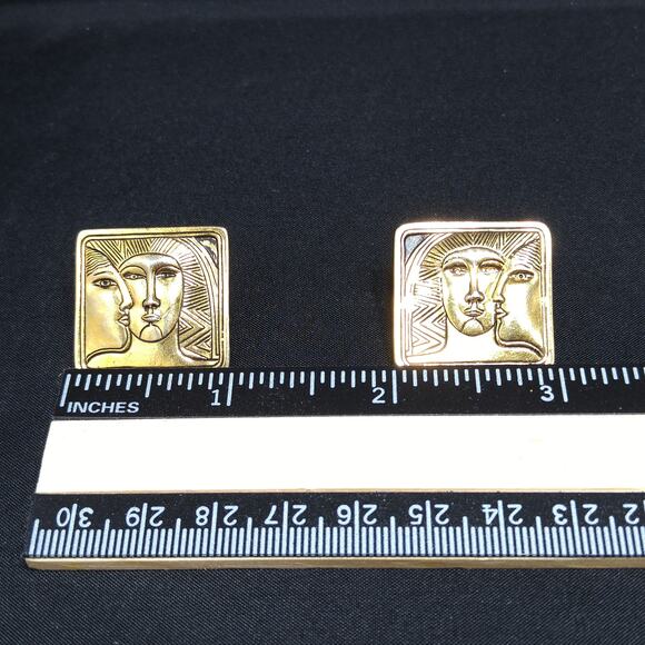 Laurel Burch Ancient Ancestors Post Earrings, Gold Plated, 1980s Vintage Jewelry - Picture 4 of 10